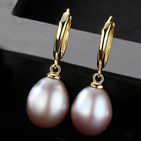 Oval Sterling Silver Pearl Hoop Earrings Ana - Jewelry